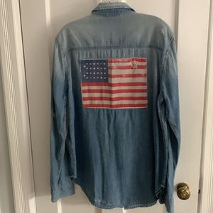 Mother american flag lightweight super soft denim shirt large